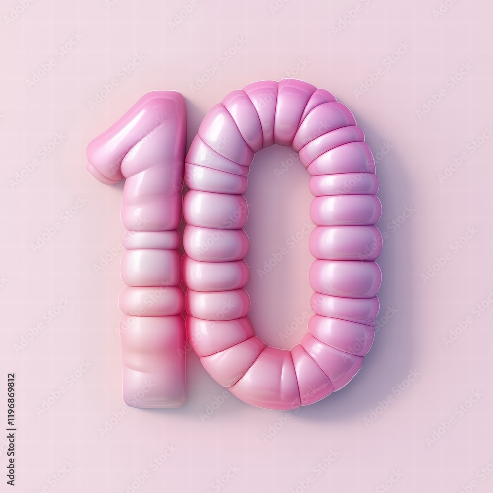 Poster visual representation of the number ten in pink, showcasing a modern and playful design on a soft ba
