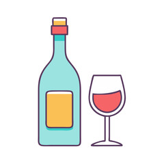 wine bottle and glass vector icon, wine bottle and glass vector illustration -simple illustration of wine bottle and glass, perfect for wine bottle and glass logos and icons and themed design 