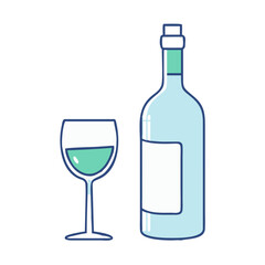 wine bottle and glass vector icon, wine bottle and glass vector illustration -simple illustration of wine bottle and glass, perfect for wine bottle and glass logos and icons and themed design 