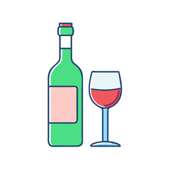 wine bottle and glass vector icon, wine bottle and glass vector illustration -simple illustration of wine bottle and glass, perfect for wine bottle and glass logos and icons and themed design 