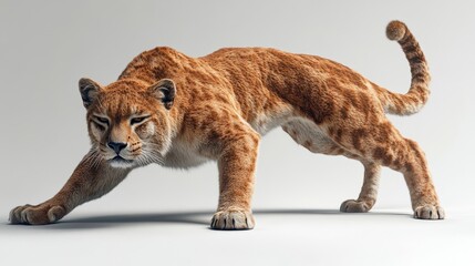 Obraz premium A stretching animal with relaxed body lines displayed on a white background representing comfort, body movement, and tranquil moments