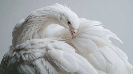 Obraz premium Feathers ruffling with soft details displayed on a white background symbolizing preening, comfort, and instinctive care