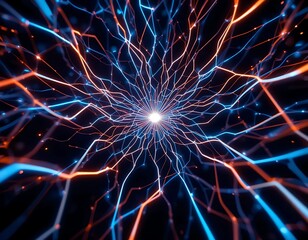 Fototapeta premium Abstract Network Of Glowing Blue And Orange Lines