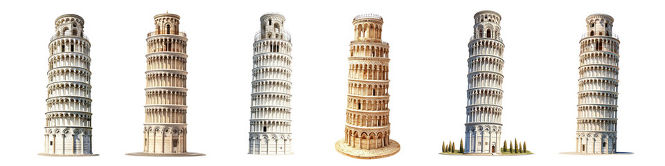Pisa Tower png cut out element set, transparent background