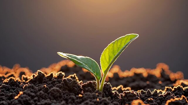 Time-lapse of a potato sprout emerging from soil and growing into a robust green plant.