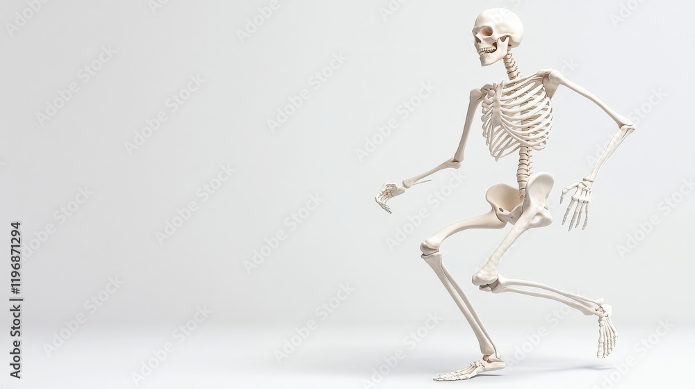 Aufkleber realistic human skeleton model in a dynamic running pose against a clean background