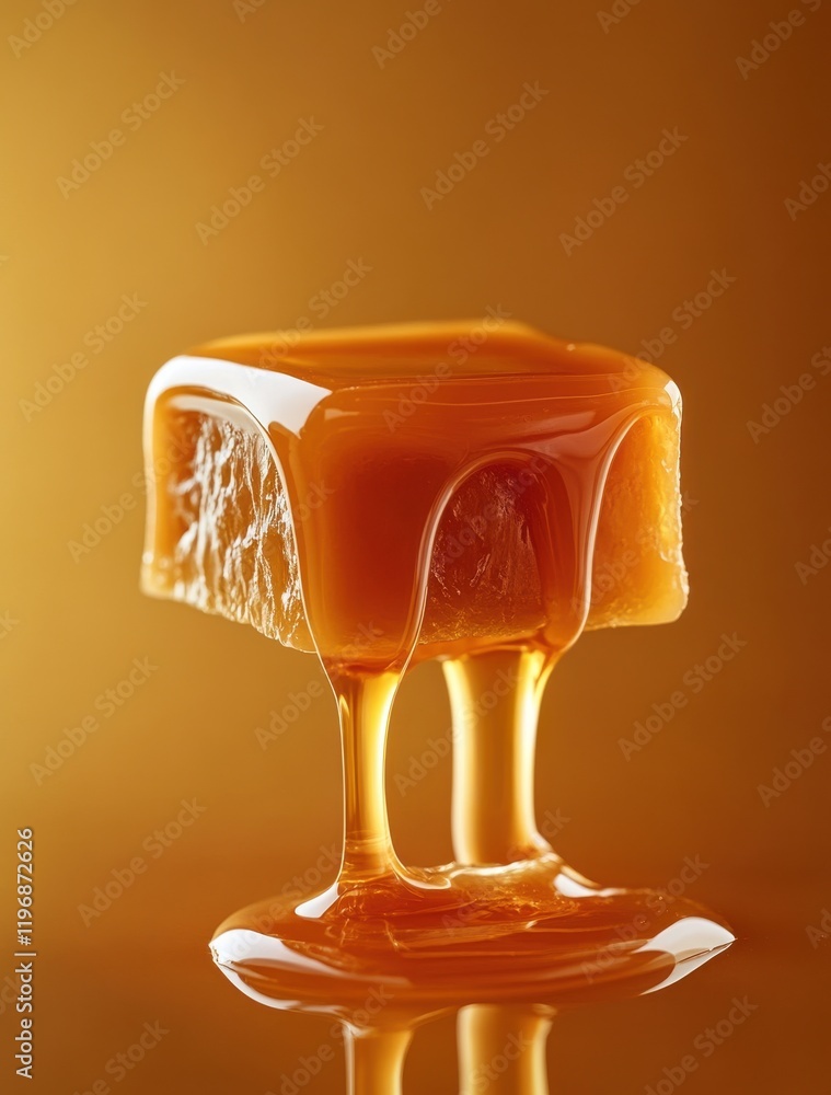 Aufkleber smooth and glossy caramel cube melting on a warm background with dripping sauce accent, perfect for 