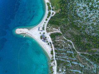 Coastline of the Adriatic Sea in Croatia. Aerial landscape, view from above.