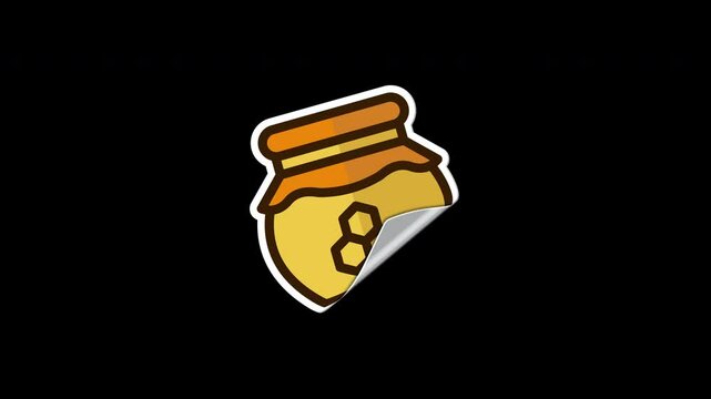 Honey jar sticker animation. Sticker on bee theme. Simple beekeeping collection theme. Cartoon style. Transparent background with alpha channel