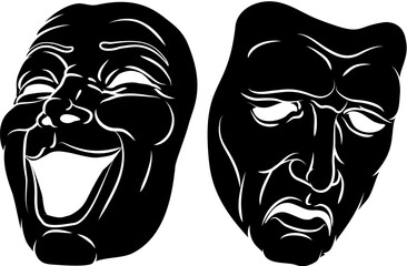 Theater or theatre drama comedy and tragedy masks illustration