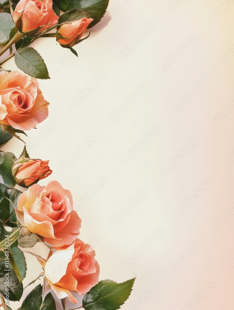 Fototapete elegant arrangement of peach roses on a soft background with space for personalized text display. ge