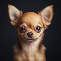 Obraz premium Cute chihuahua with big eyes and perked ears is staring at the camera indoors. Generative AI