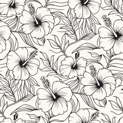 hibiscus flowers wallpaper, tropical leaves seamless pattern, grunge Hawaiian style vector, floral design, tropical floral pattern, Hawaiian hibiscus wallpaper, vector floral grunge.