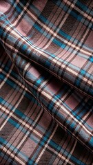 Classic Blue Tartan Plaid Textile Pattern with Beige, White, and Black Lines in Traditional Scottish Style