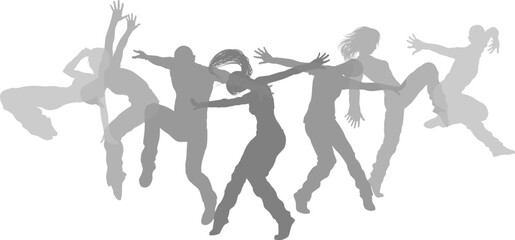 Street dancers dancing silhouette hip hop dance silhouettes poses set
