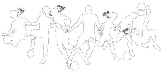 Silhouette soccer football player set. Active sports people healthy players fitness silhouettes concept.