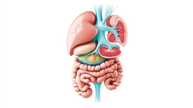 Detailed Anatomical Illustration of Human Organs Including Heart, Lungs, Kidneys, and Digestive System