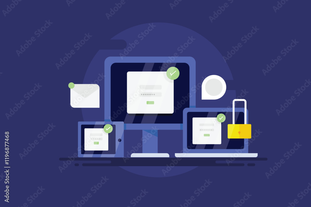 Poster internet security, password protected login dashboard on digital screen, anti-hacking system concept