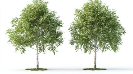 Obraz premium Two Young Birch Trees on White Background