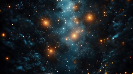 Fototapeta premium Glowing Embers Amidst Dark Blue Cosmic Dust