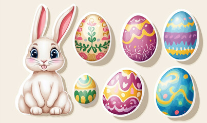 Set of Easter stickers isolated on white. Generated by artificial intelligence.