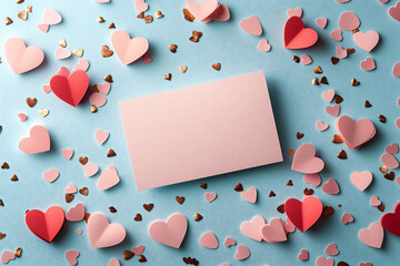 Valentine's day celebration romantic gesture card and heart decorations festive atmosphere flat lay view love and affection