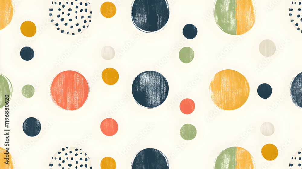 Poster abstract seamless pattern featuring colorful circles in various textures and sizes. ideal for textil