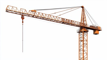 Orange construction crane isolated on white background.