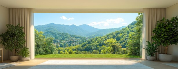 Fototapeta premium Modern High-Tech Apartment Living Room with Panoramic View