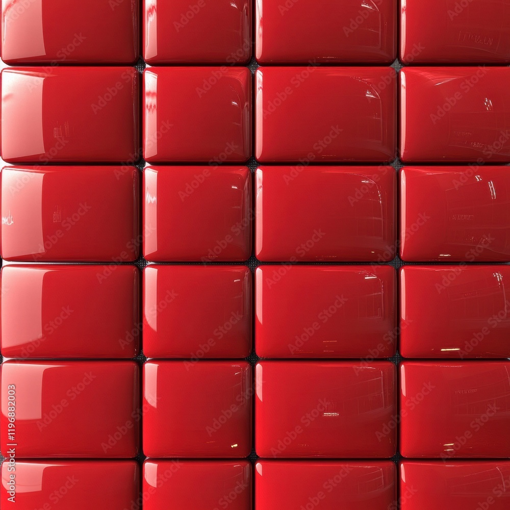Poster bright red glossy tiles arranged in a uniform pattern in a modern interior space. generative ai