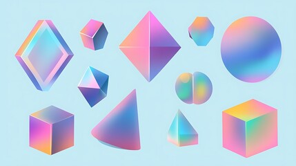 Vibrant Geometry: A Collection of Colorful Geometric Shapes with Gradient Effects