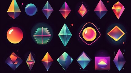 Vibrant Geometry: A Collection of Colorful Geometric Shapes with Gradient Effects