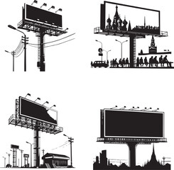 Fototapeta premium Billboards black and white silhouette assets in vector farm 