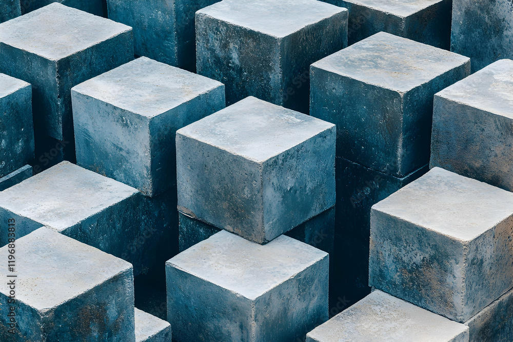 Poster abstract image of stacked concrete cubes, showing texture and geometric patterns. ideal for architec