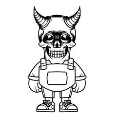Mascot character design cartoon devil skull outline