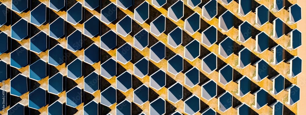Aufkleber geometric abstract patterns of interlocking hexagonal shapes in shades of blue and yellow tones