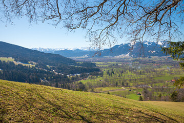 view from Sunntratn to Isar river valley and tourist resort Lenggries