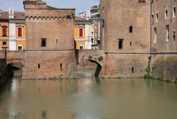 Castle Estense, a four towered fortress from the 14th century, Ferrara, Emilia-Romagna, Italy