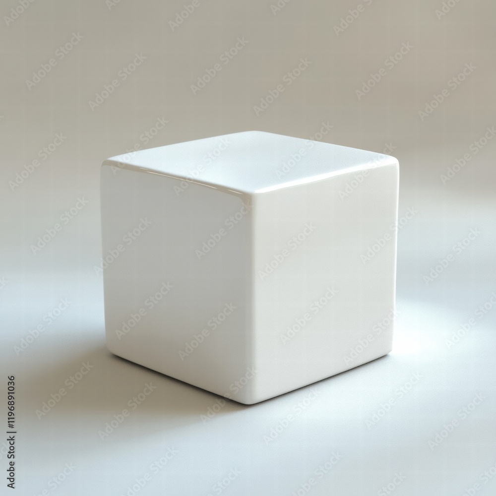 Poster bright white geometric cube placed on a smooth surface, showcasing modern minimalistic design and si