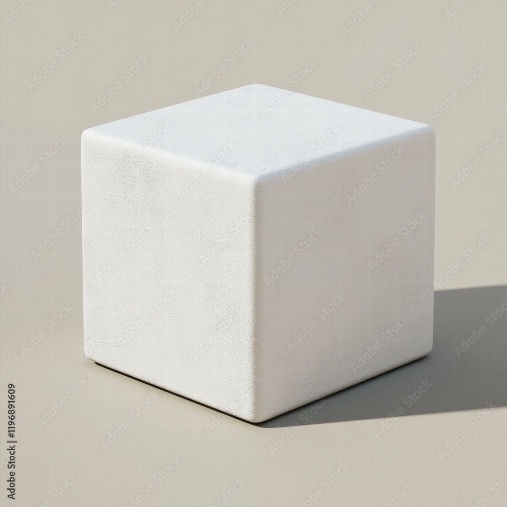 Poster minimalist white cube on a neutral background casting a soft shadow in natural light during the afte