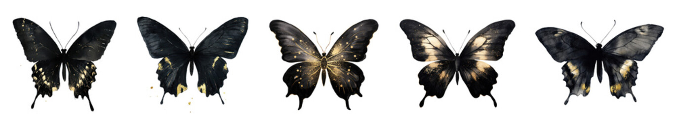 PNG Black and gold watercolor glittery, isolated element set, transparent background