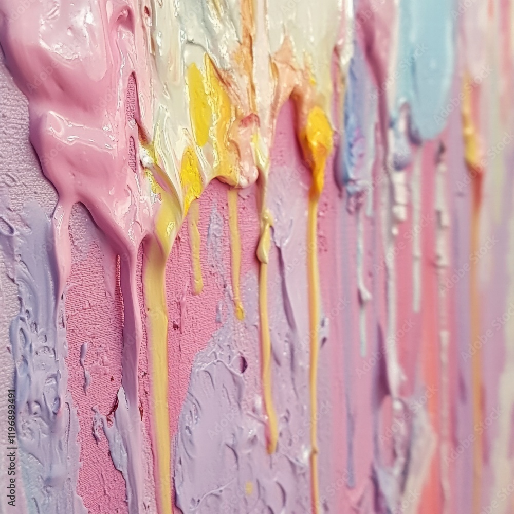 Poster soft pastel colors blend together as paint drips down a textured wall in an artistic display of crea
