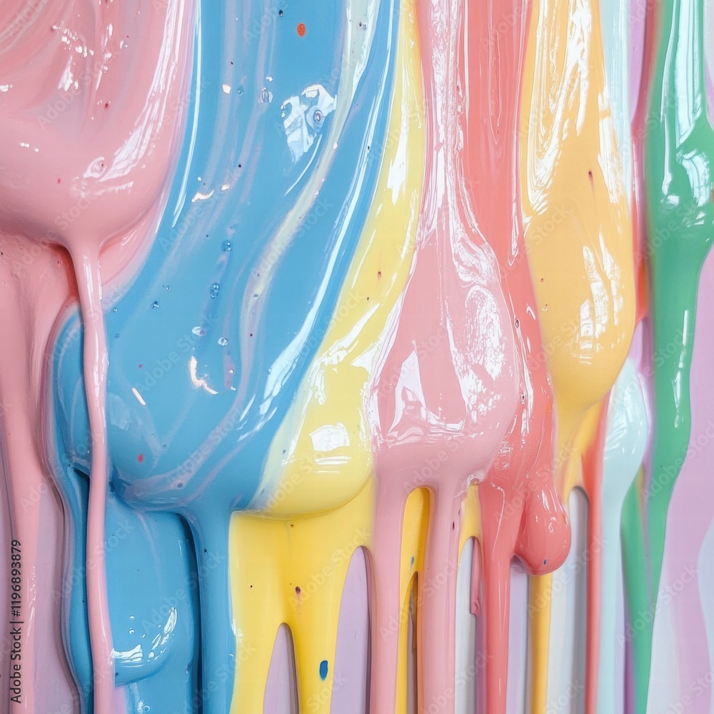 Poster colorful drips of paint create an abstract art display in a creative studio setting on a bright day.