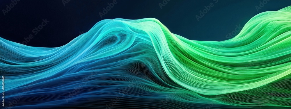 Aufkleber abstract flowing lines in vibrant blue and green shades creating a smooth wave pattern on a dark bac