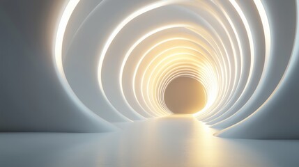 Obraz premium Illuminated spiral tunnel with soft light at the end creates a calming atmosphere