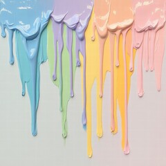 Dripping pastel paint colors create a vibrant and artistic texture on a smooth surface. Generative...