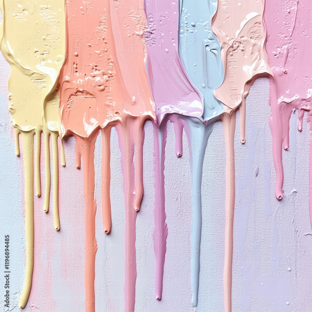 Poster colorful paint drips create an artistic display on a textured wall in a studio setting. generative a