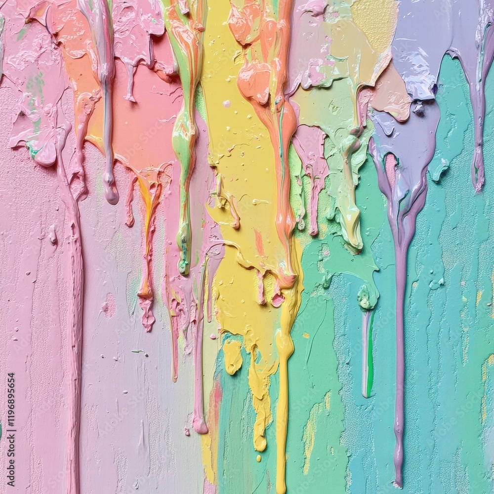 Poster colorful drips of paint create an artistic texture on a canvas with soft pastel shades in a modern s