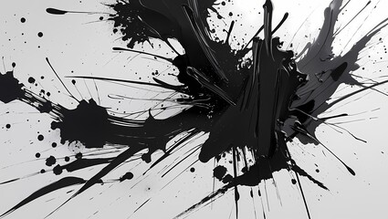 Abstract Black Ink Splash - Japanese Style Brush Strokes and Grunge Stain