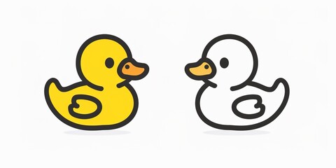 Two yellow and white cartoon ducks on white background